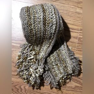 Zene’ Bosnia Hand Knit Beige / Gold Luxury Scarf Chunky Knit Wool Blend NWOT